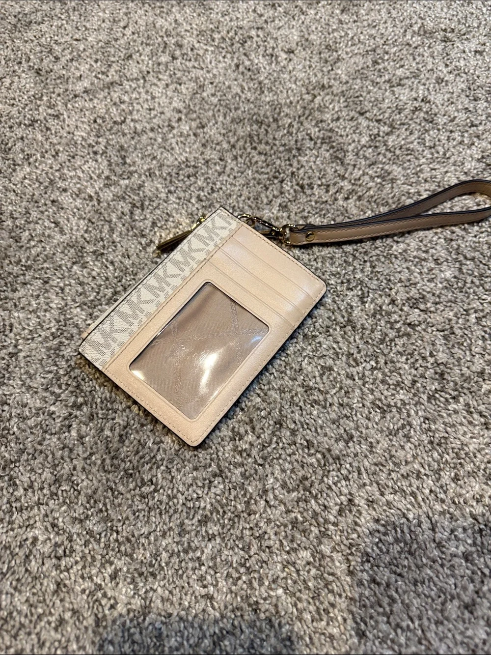 Michael Kors Beige Textured Wristlet with Gold Plate